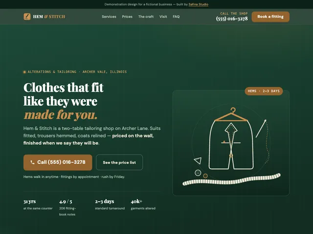 Hem and Stitch tailoring website demo